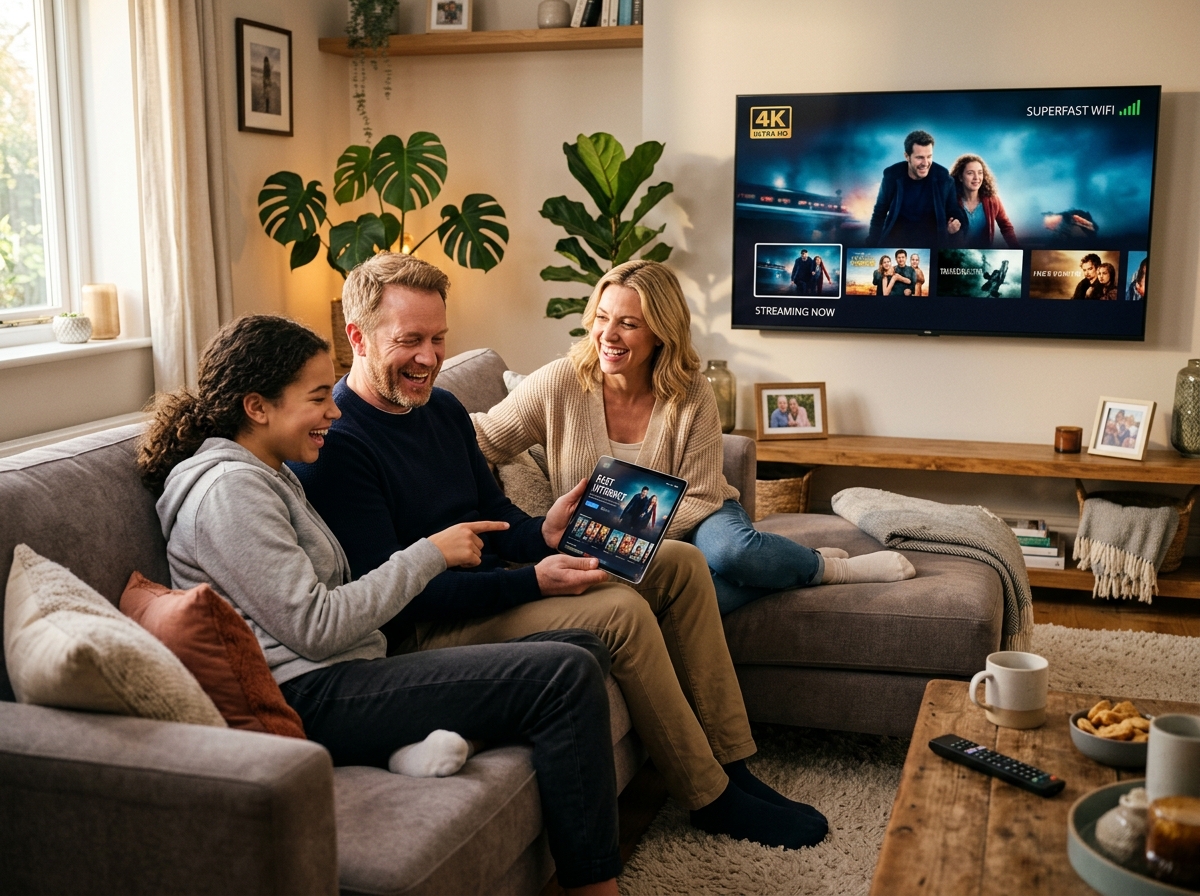 Familia disfrutando de internet de alta velocidad Continet